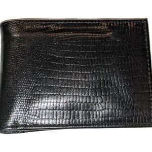 Black Genuine Leather Bifold Wallet Lizard Pattern 242581 💸
